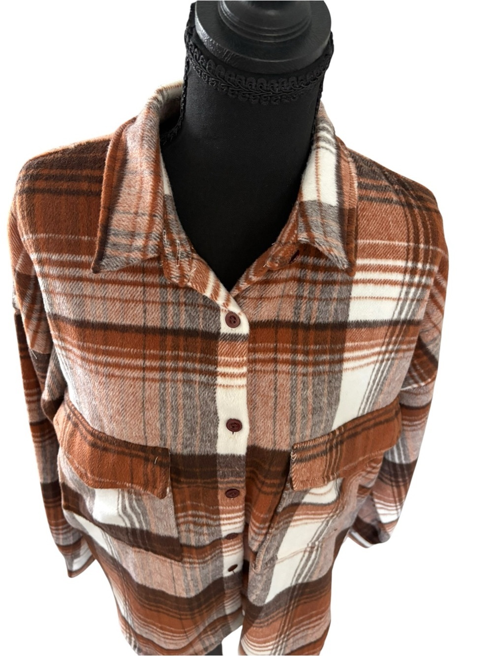 12th Tribe Brown Cream Plaid Utility Jacket - Picture 6 of 10